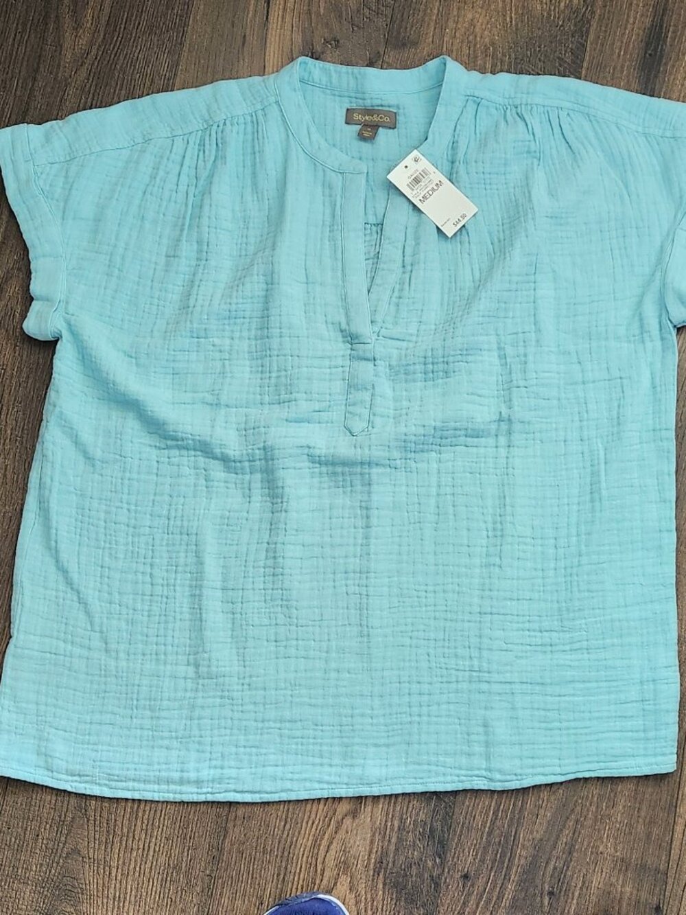 Womens Style & Co. Seafoam Green Gauze Pullover Top - Medium